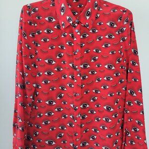 Alice + Olivia Willa Eye Candy Printed Silk Button Up Blouse SIZE S
